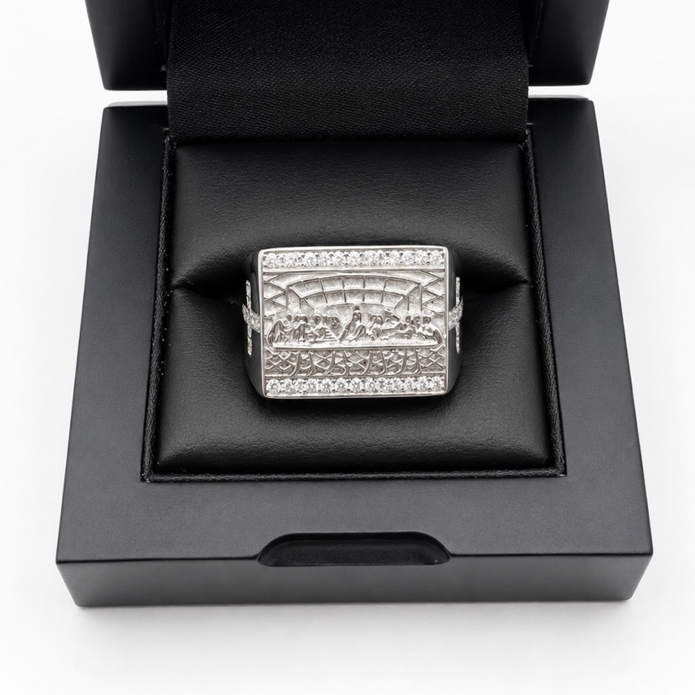 925 Sterling Silver MOISSANITE Last Supper Men’s Ring Size 11 or 12